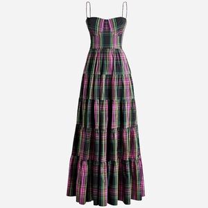 NWT Jcrew tiered taffeta maxi dress in pink Stewart tartan